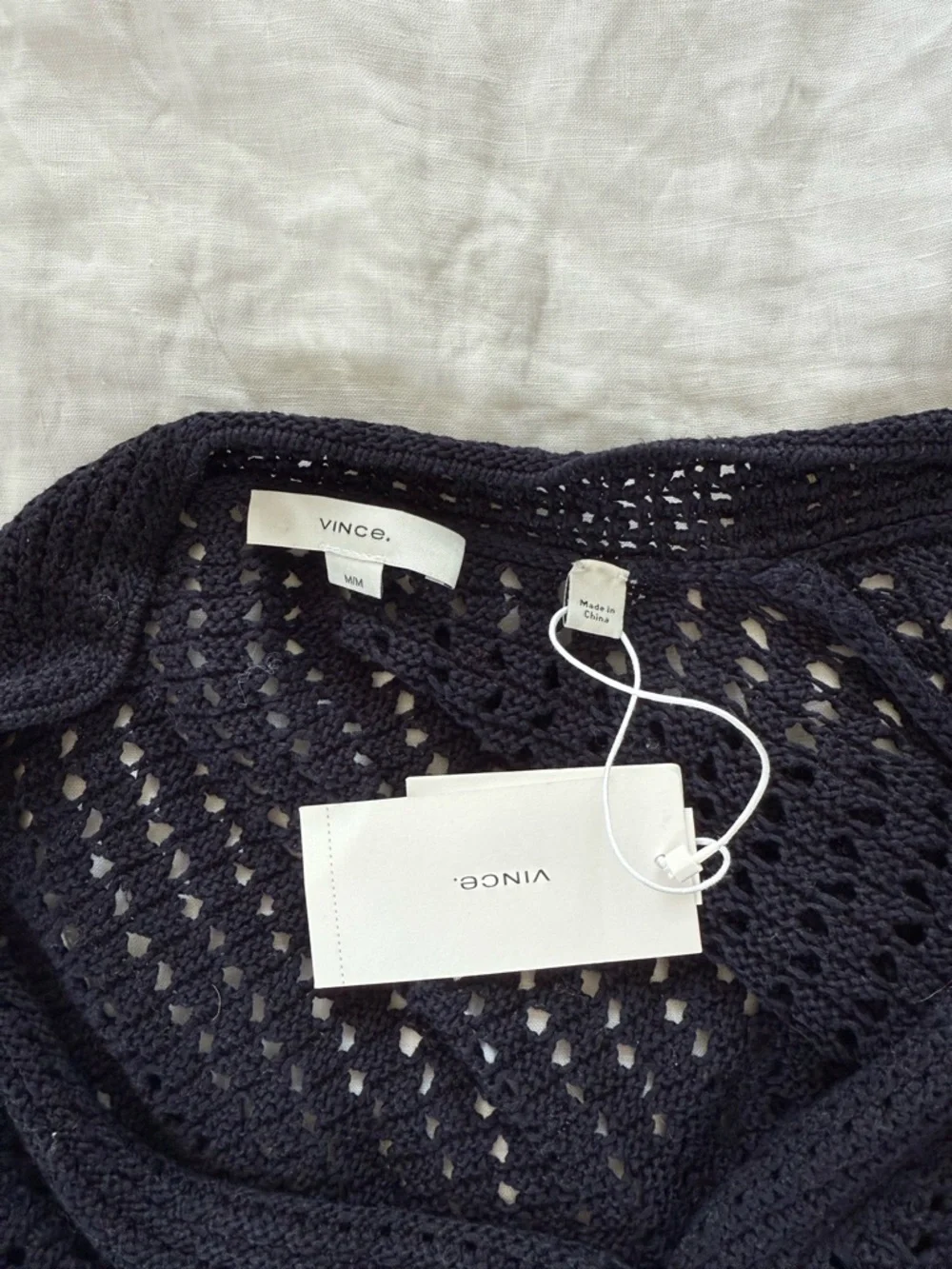 Vince Navy Open-Knit Cropped Button Cardigan - Picture 3 of 3